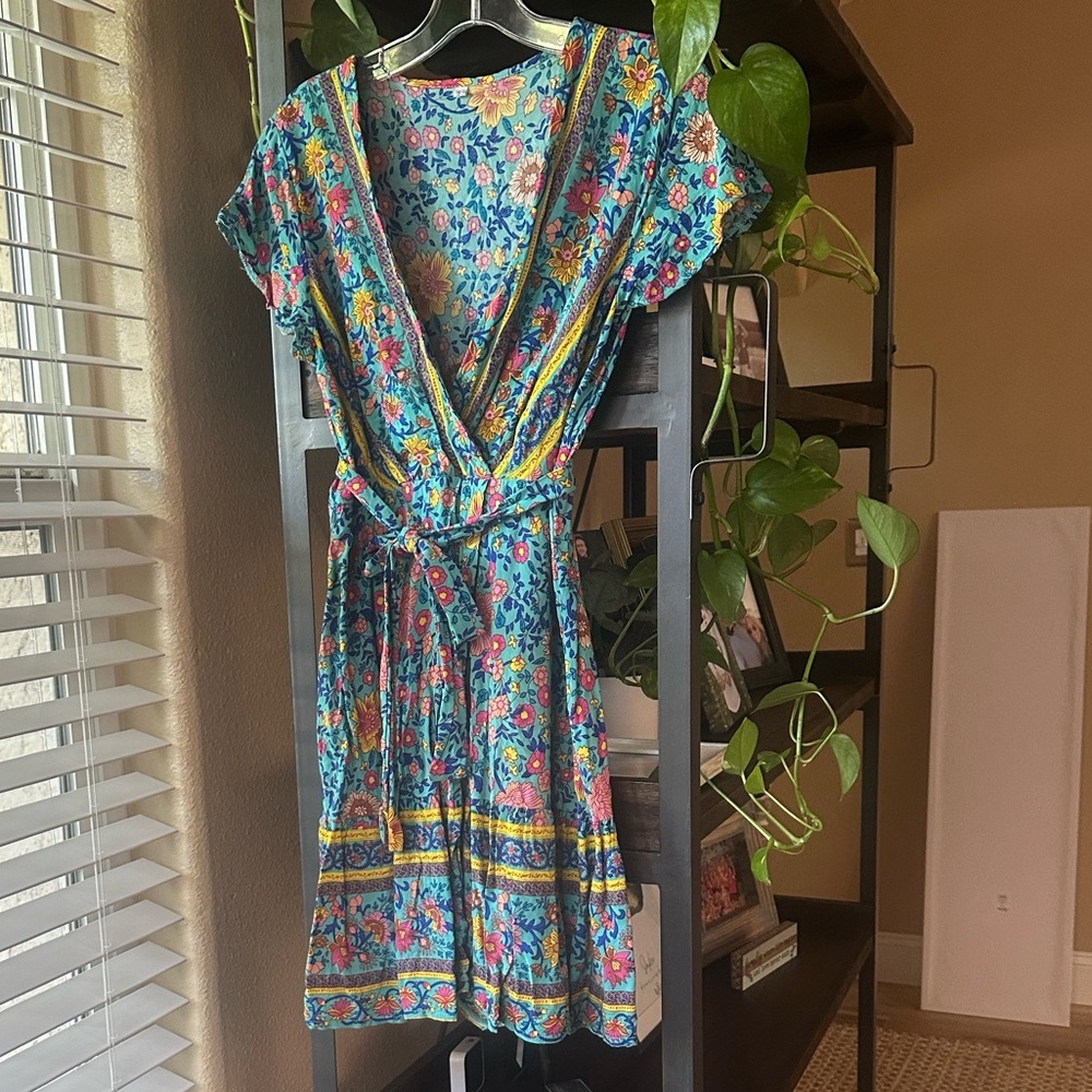 Floral V-Neck Dress in Teal